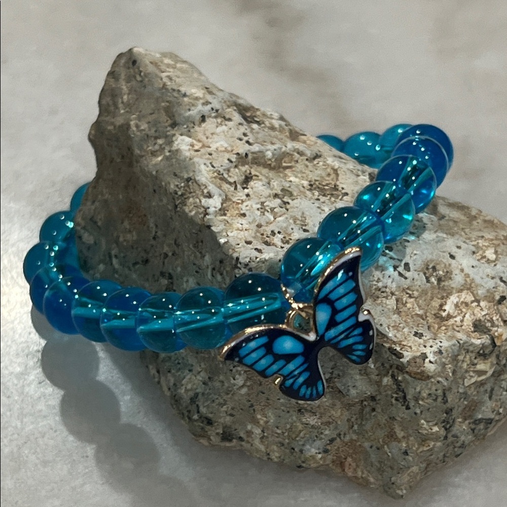 Blue Butterfly Beaded Bracelet